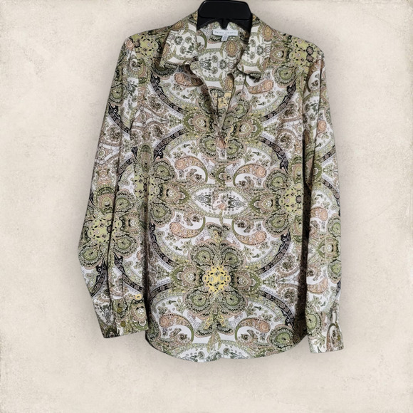 Maison d' Amelie Elegant Paisley Silklike Blouse Size Medium - Picture 1 of 13